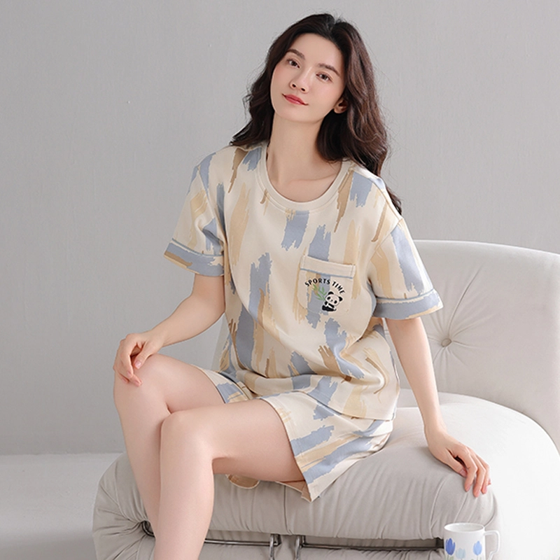 怀尔蔚 舒适透气短袖上衣可外穿三分裤睡衣套装 女款 图片色