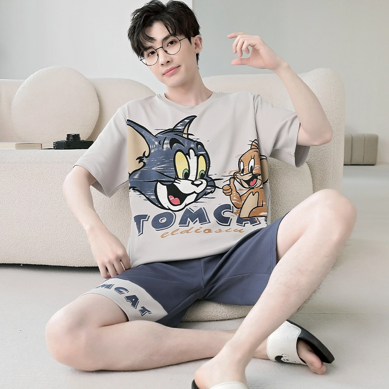 怀尔蔚 可爱小恐龙印花圆领套头短袖睡衣套装 男款 绿色