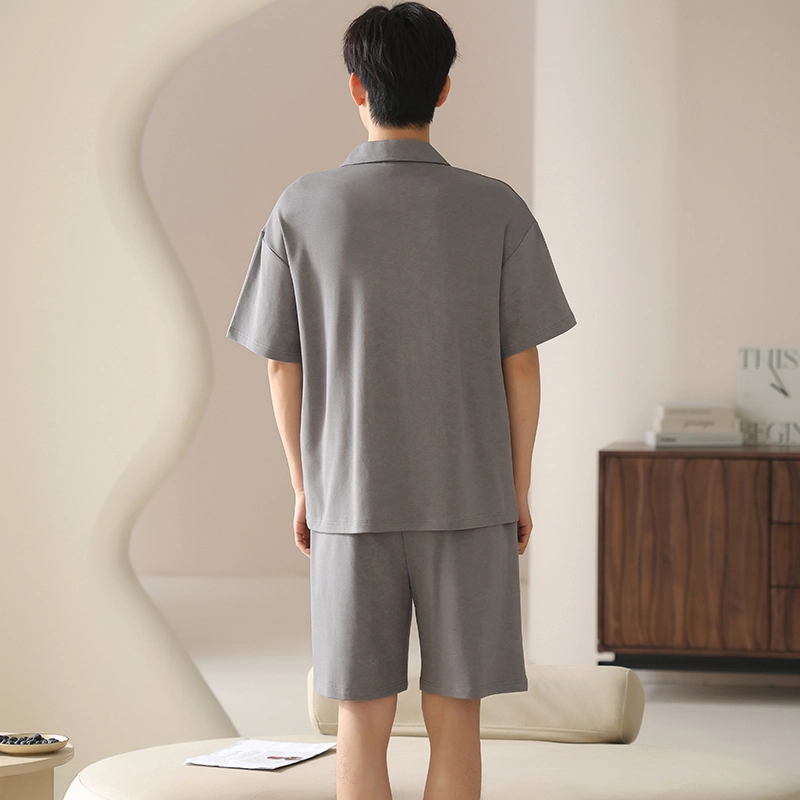 怀尔蔚 翻领纯色短袖上衣家居服可外穿舒适五分裤睡衣套装 男款 图片色