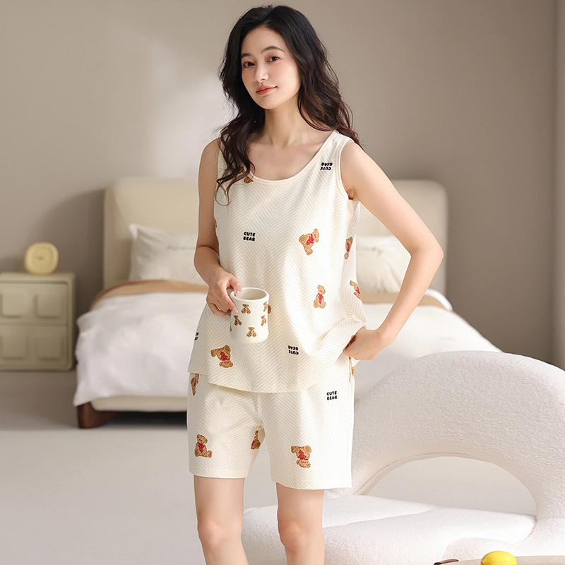 怀尔蔚 可外穿舒适薄款家居服无袖三分裤睡衣套装 女款
