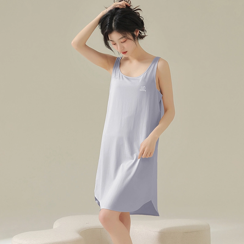 怀尔蔚 舒适圆领套头薄款透气无袖吊带睡裙 女款 浅紫色