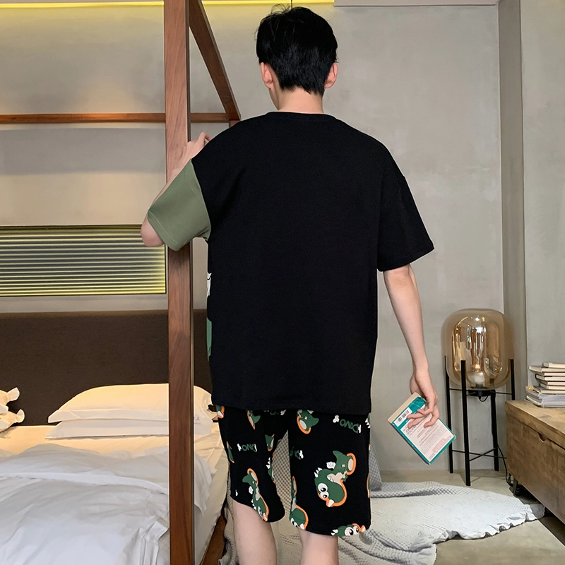 怀尔蔚 可爱小恐龙印花圆领套头短袖睡衣套装 男款 绿色