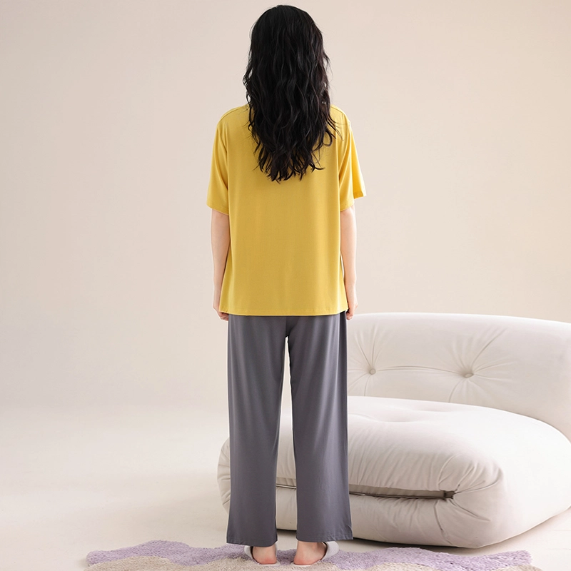 怀尔蔚 舒适凉感透气短袖上衣家居服可外穿长裤睡衣套装 女款 图片色