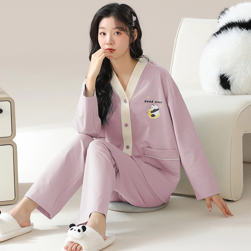 怀尔蔚 长袖舒适可外穿透气家居服睡衣套装 女款 紫色
