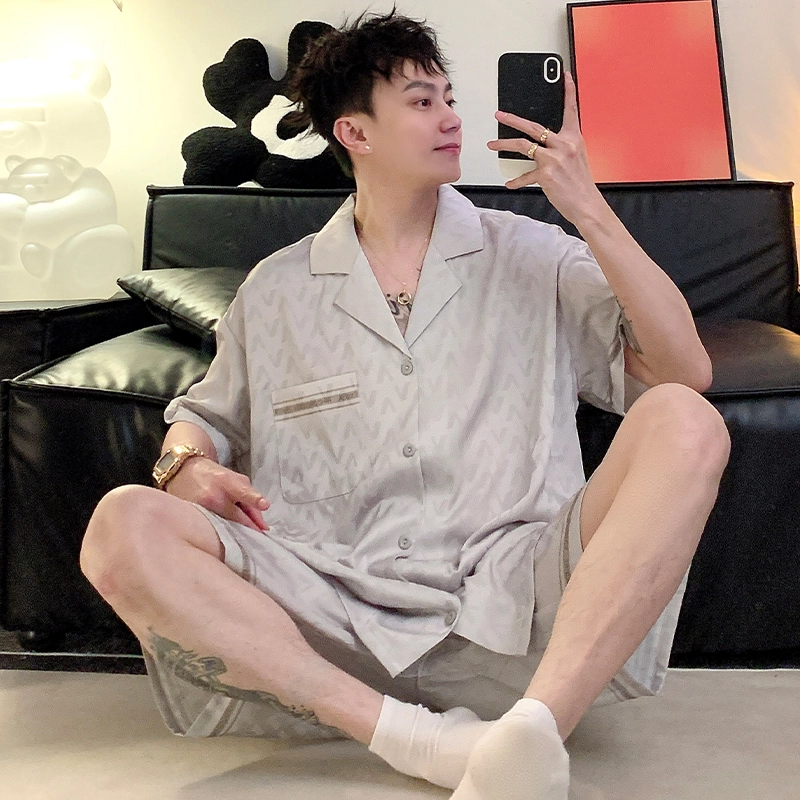 怀尔蔚 翻领短袖舒适薄款家居服可外穿睡衣套装 男款