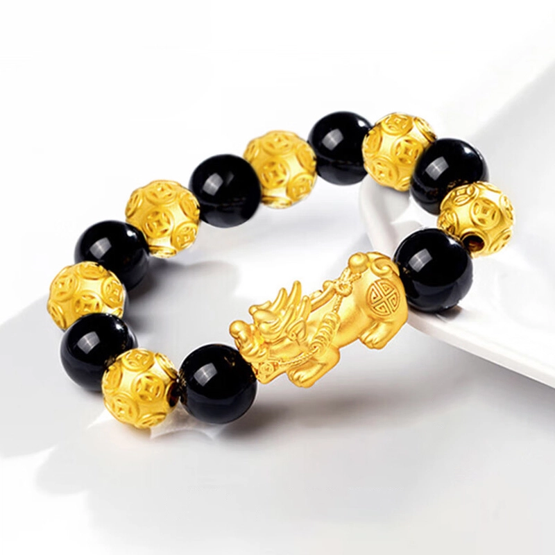 亨万福 貔貅 招财纳福吞金兽 六六大顺#好运 足金 按克计价 黄金手串 男款