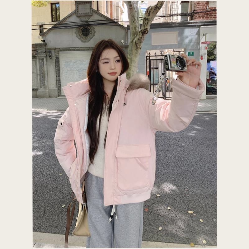 玉儿恋 韩系学院风甜美工装多口袋毛领甜心学院派高级感小众风小个子棉服 女款