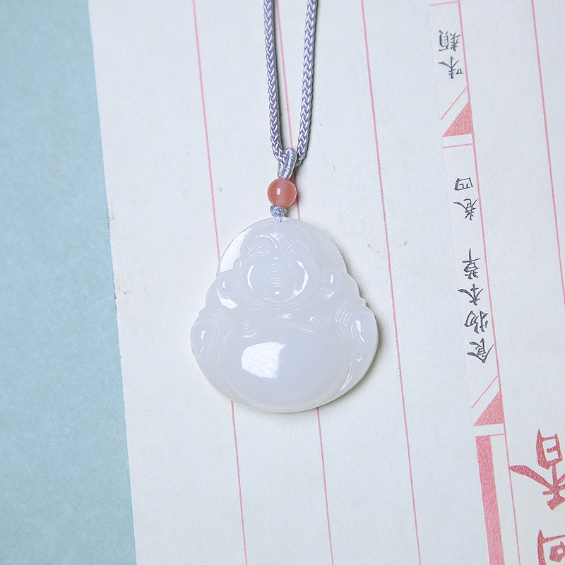 匠心琢玉 国风新潮 简约轻奢 弥勒佛笑佛吊坠 和田玉 项链 女款 白玉/青白玉