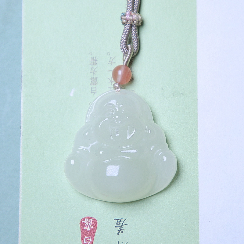 匠心琢玉 简约轻奢 国风新潮 笑佛吊坠 弥勒佛 和田玉项链 白玉/青白玉 女