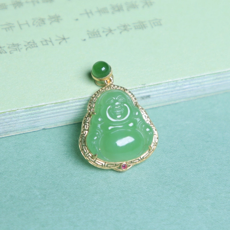 匠心琢玉 金镶苹果绿笑佛 新中式 国风新潮 和田玉 吊坠 女款 碧玉