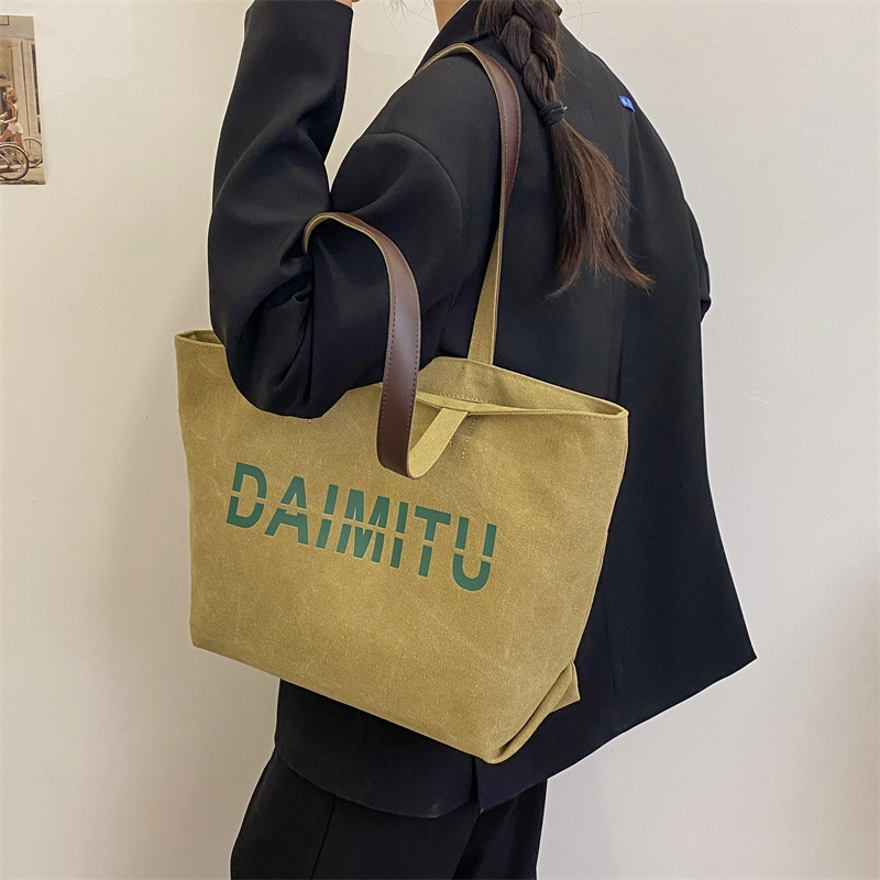班亚奴 时尚潮流休闲出行便携大容量托特包 帆布 单肩包 常规 女款 黑色/卡其色/蓝色/米色