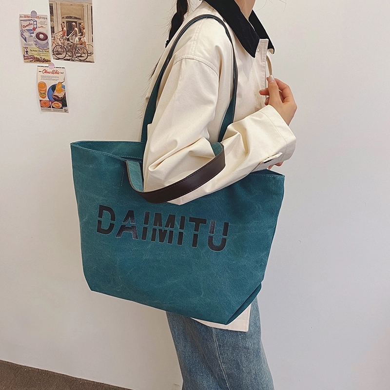 班亚奴 时尚潮流休闲出行便携大容量托特包 帆布 单肩包 常规 女款 黑色/卡其色/蓝色/米色