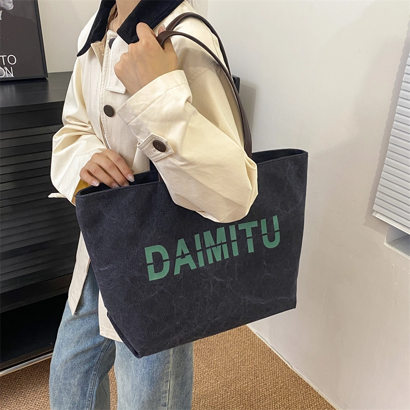 班亚奴 时尚潮流休闲出行便携大容量托特包 帆布 单肩包 常规 女款 黑色/卡其色/蓝色/米色