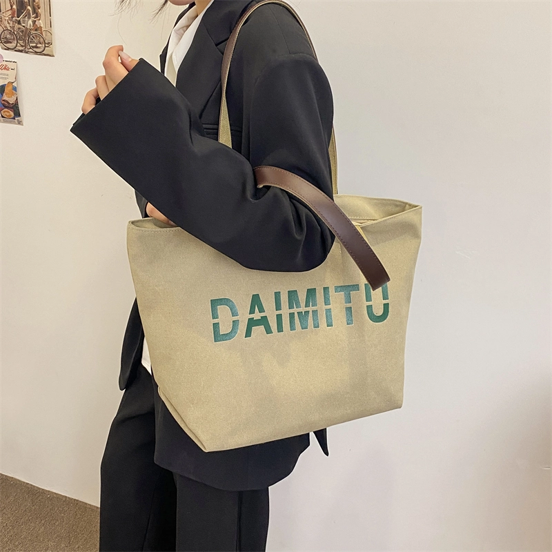 班亚奴 时尚潮流休闲出行便携大容量托特包 帆布 单肩包 常规 女款 黑色/卡其色/蓝色/米色