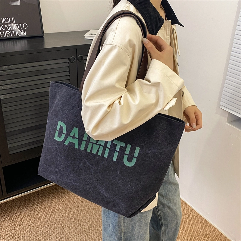 班亚奴 时尚潮流休闲出行便携大容量托特包 帆布 单肩包 常规 女款 黑色/卡其色/蓝色/米色