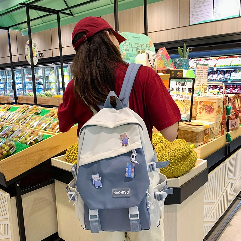 班亚奴 学院风时尚学生百搭大容量便携 尼龙帆布 背包电脑包旅行包双肩包 中号 男女同款情侣款 黑色/绿色/紫色/蓝色