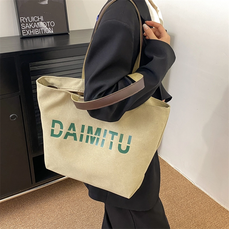 班亚奴 时尚潮流休闲出行便携大容量托特包 帆布 单肩包 常规 女款 黑色/卡其色/蓝色/米色