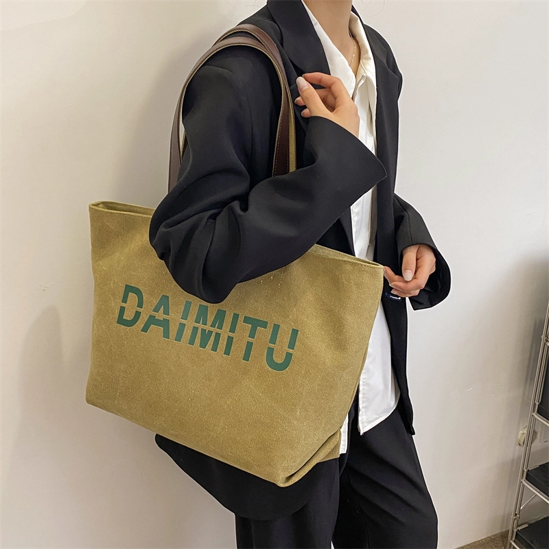 班亚奴 时尚潮流休闲出行便携大容量托特包 帆布 单肩包 常规 女款 黑色/卡其色/蓝色/米色