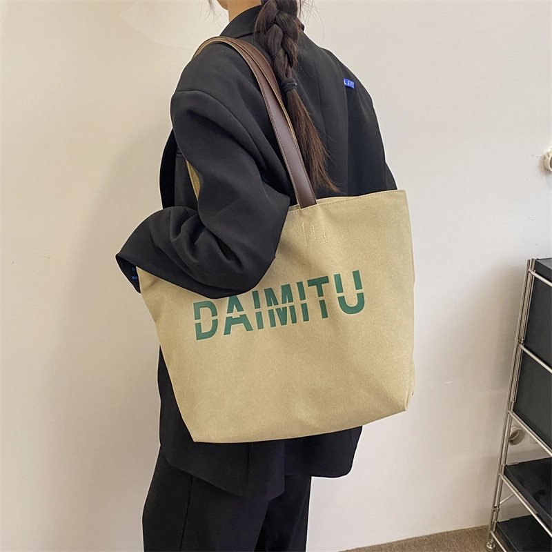 班亚奴 时尚潮流休闲出行便携大容量托特包 帆布 单肩包 常规 女款 黑色/卡其色/蓝色/米色