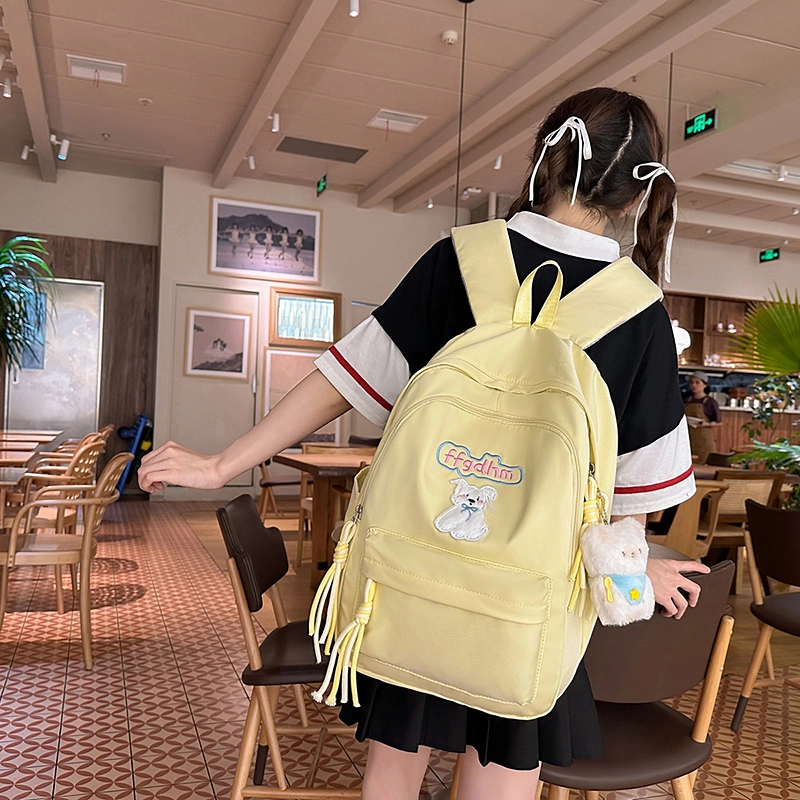 班亚奴 纯色简约时尚百搭校园原宿风 上课通勤大容量书包 尼龙 双肩包 女款 多色