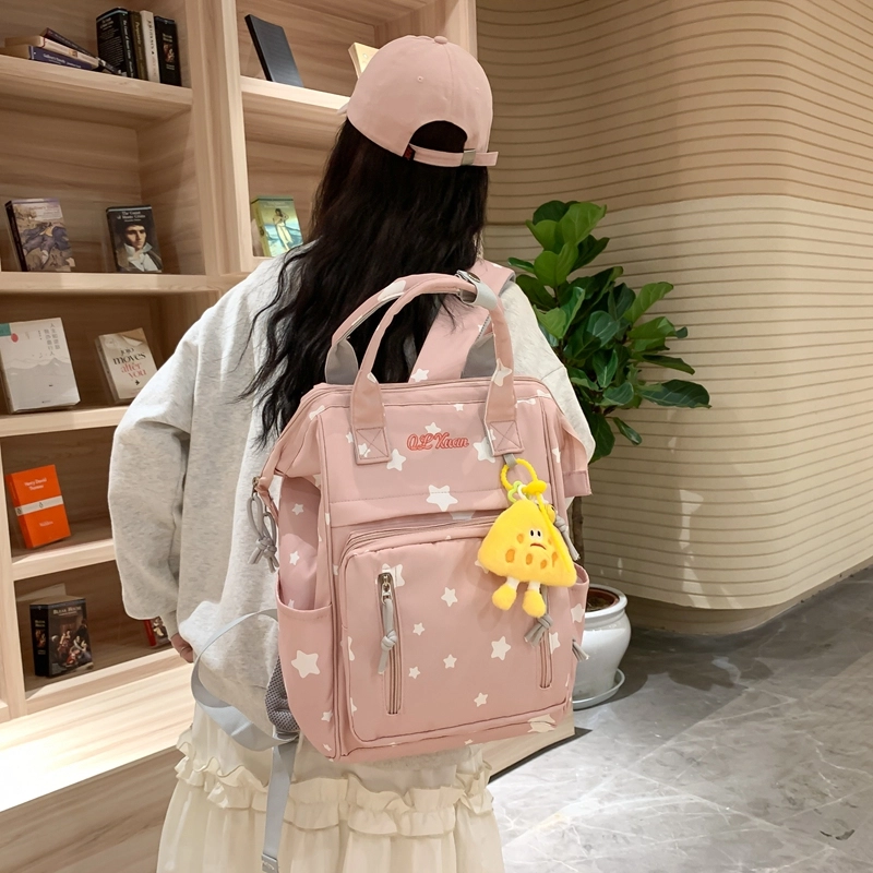 班亚奴 学院风时尚休闲出行轻便大容量手提包 尼龙 书包双肩包旅行包 中号 男女同款情侣款 白色/粉红色/紫罗兰/浅绿色