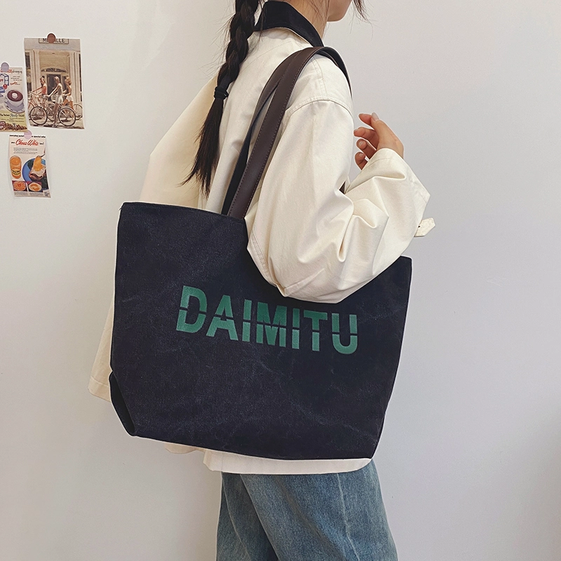 班亚奴 时尚潮流休闲出行便携大容量托特包 帆布 单肩包 常规 女款 黑色/卡其色/蓝色/米色