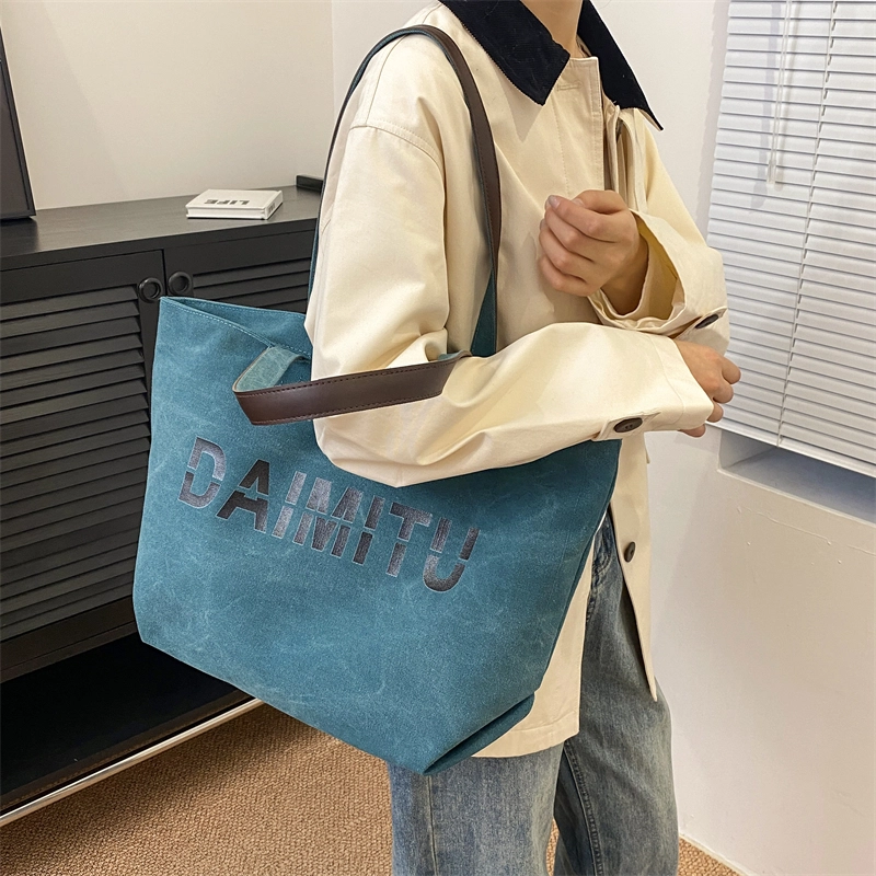 班亚奴 时尚潮流休闲出行便携大容量托特包 帆布 单肩包 常规 女款 黑色/卡其色/蓝色/米色