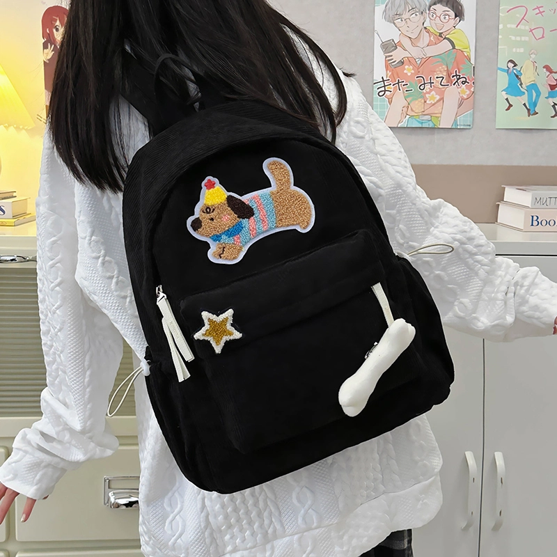 班亚奴 日系学院风大容量带挂件百搭便携 尼龙 双肩包 男女同款情侣款 米白色/黑色/棕色