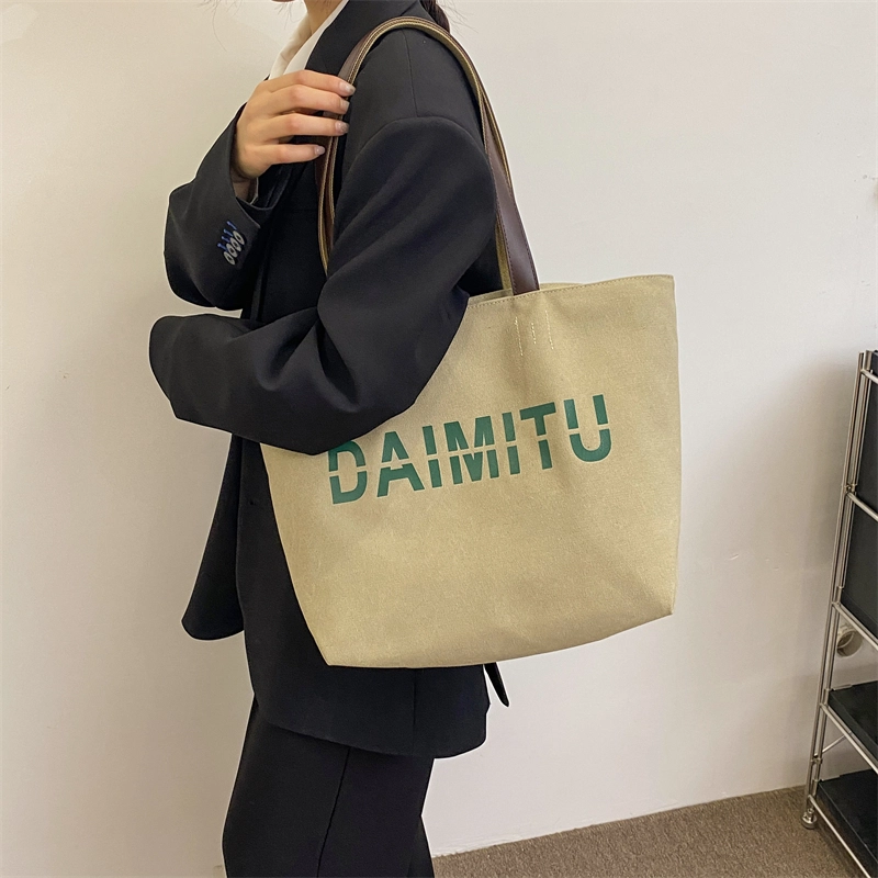 班亚奴 时尚潮流休闲出行便携大容量托特包 帆布 单肩包 常规 女款 黑色/卡其色/蓝色/米色