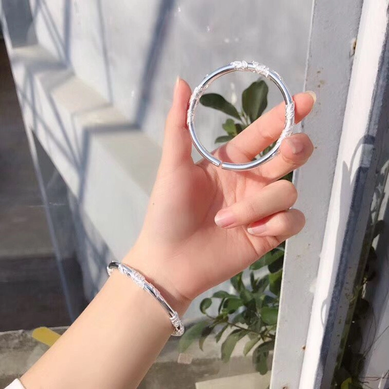 喜潮 新中式国潮小众百搭 繁花三生三世实心简约可调节百搭复古中国风 合金 手镯 女款