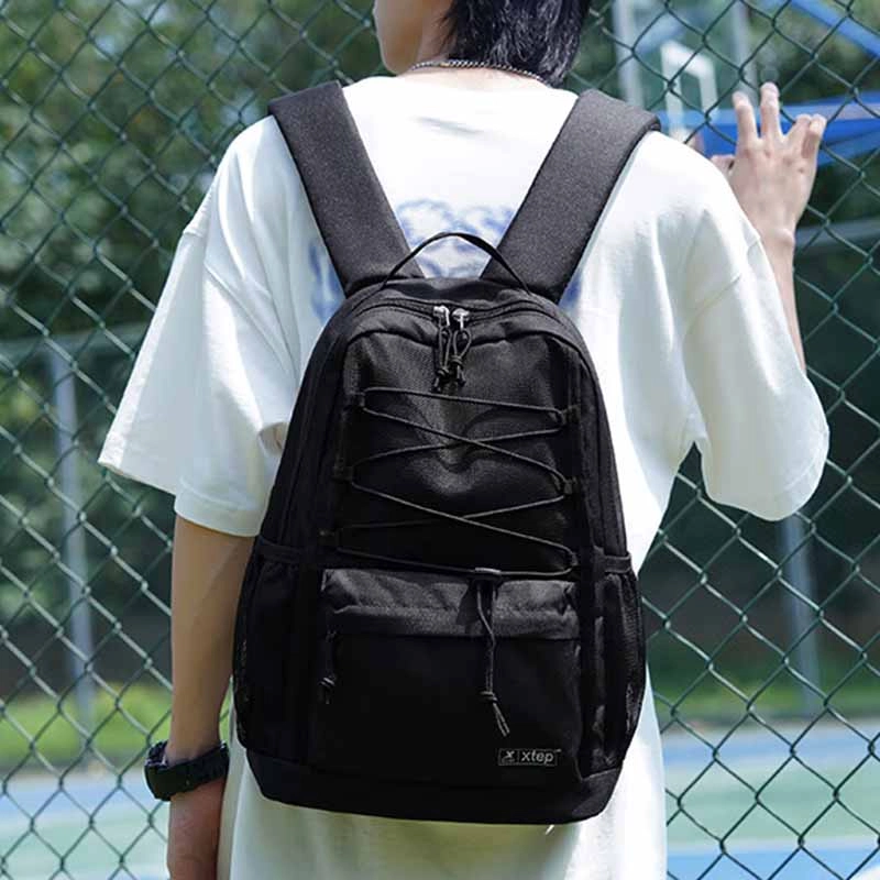 特步 轻便减负初中高中生大学生旅行简约 通勤耐用大容量 涤纶 电脑包双肩包 常规 男女同款情侣款 黑色