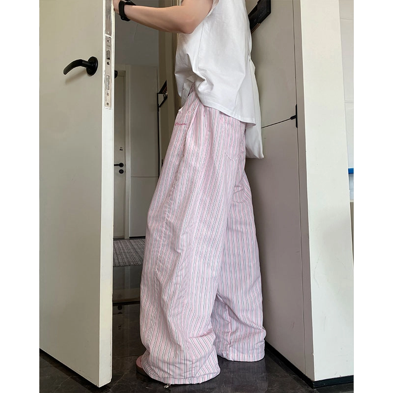 木林森 美式高街复古廊形弯刀阔腿时尚潮流设计感宽松直筒嘻哈街头日常户外通勤个性痞帅百搭条纹休闲裤 男女同款