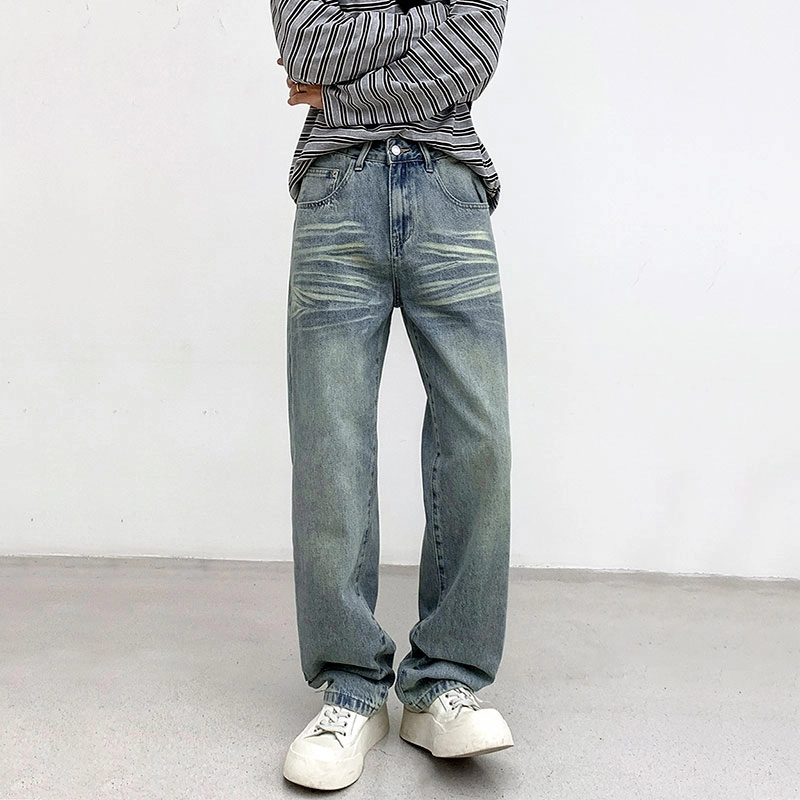 木林森 美式经典高街复古百搭宽松长裤时尚品牌休闲舒适水洗做旧垂感直筒无性别主义牛仔裤 男女同款