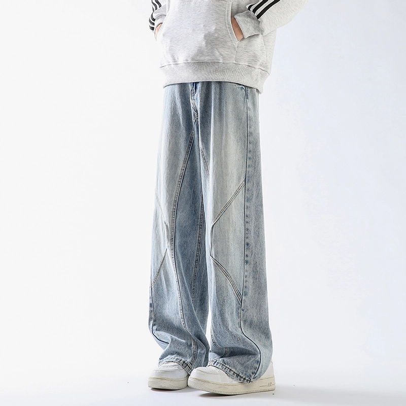 木林森 复古水洗潮流个性牛仔裤 男女同款 浅蓝