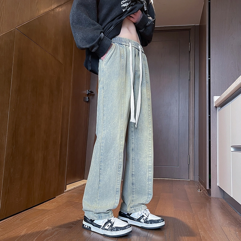 木林森 美式复古水洗高街直筒牛仔裤 男女同款