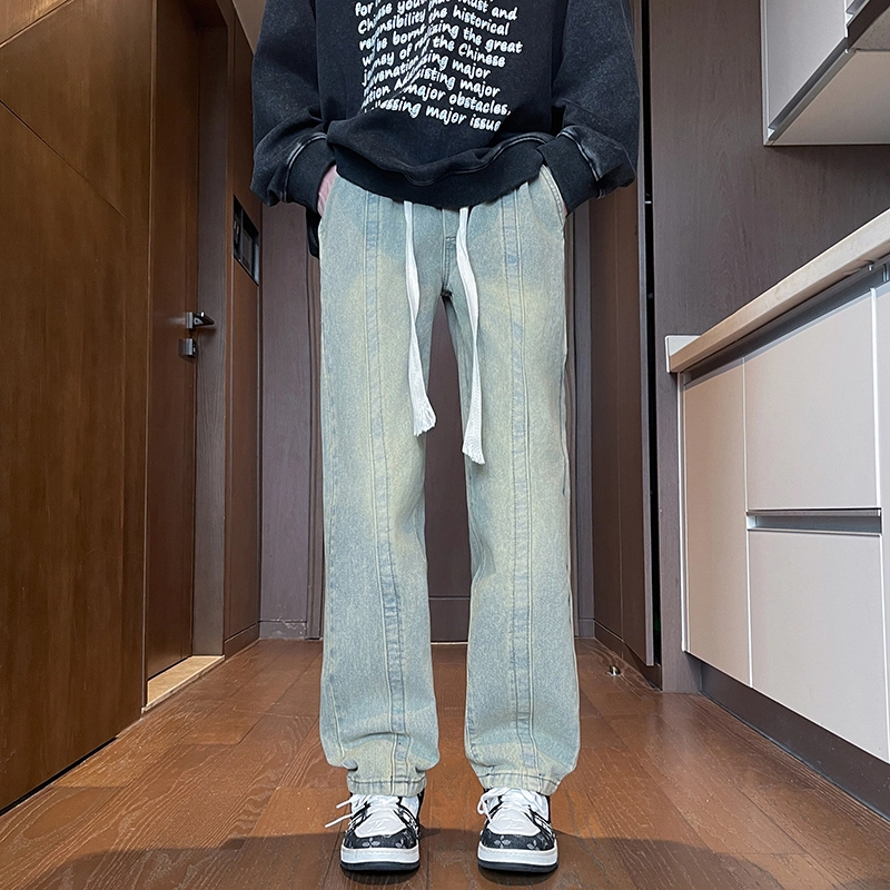 木林森 美式复古水洗高街直筒牛仔裤 男女同款