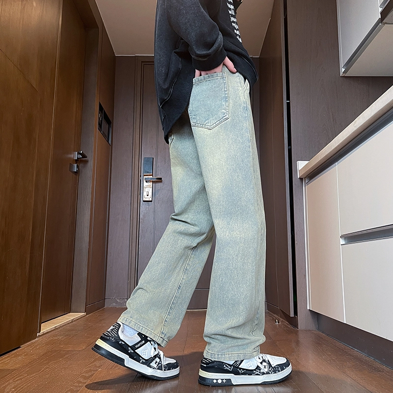 木林森 美式复古水洗高街直筒牛仔裤 男女同款