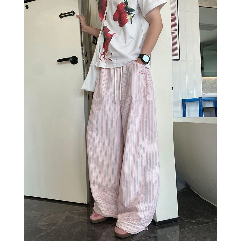 木林森 美式高街复古廊形弯刀阔腿时尚潮流设计感宽松直筒嘻哈街头日常户外通勤个性痞帅百搭条纹休闲裤 男女同款