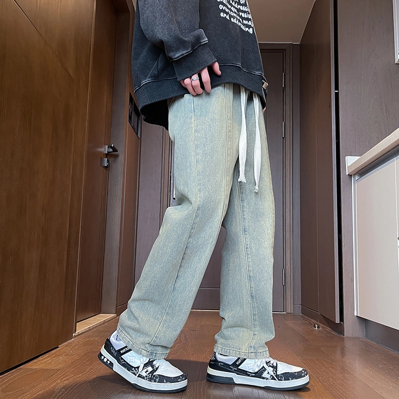 木林森 美式复古水洗高街直筒牛仔裤 男女同款