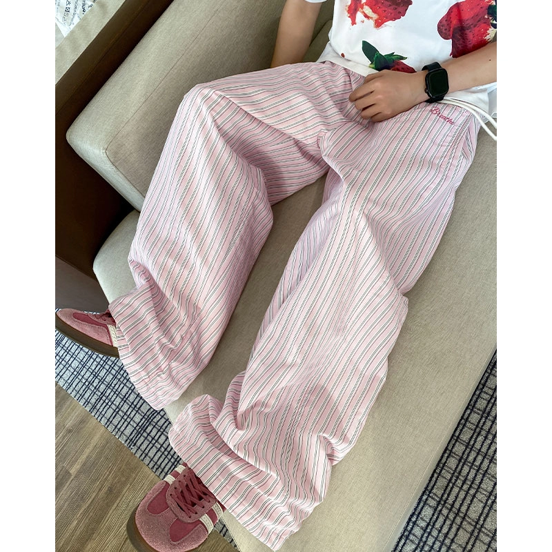 木林森 美式高街复古廊形弯刀阔腿时尚潮流设计感宽松直筒嘻哈街头日常户外通勤个性痞帅百搭条纹休闲裤 男女同款