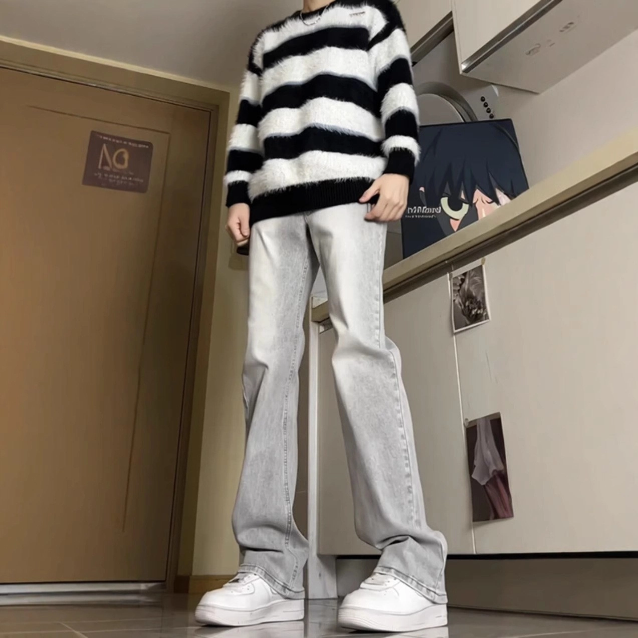 木林森 美式高街复古做旧百搭通勤舒适宽松休闲牛仔裤 男女同款