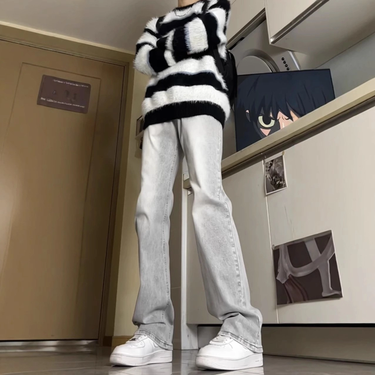 木林森 美式高街复古做旧百搭通勤舒适宽松休闲牛仔裤 男女同款