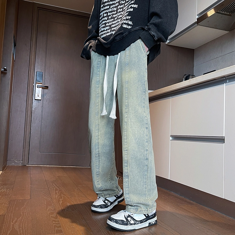 木林森 美式复古水洗高街直筒牛仔裤 男女同款