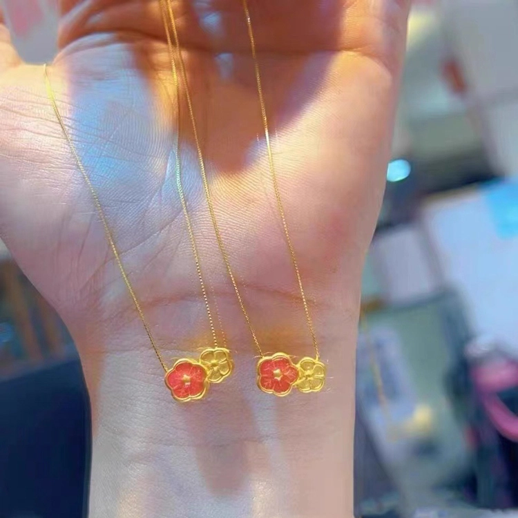 贝戈丽丝 桃花多多  时尚小众森系高级设计感  极简百搭高贵显气质  优雅时尚贵气感正缘好运颈饰 足金 一口价 黄金项链 女款