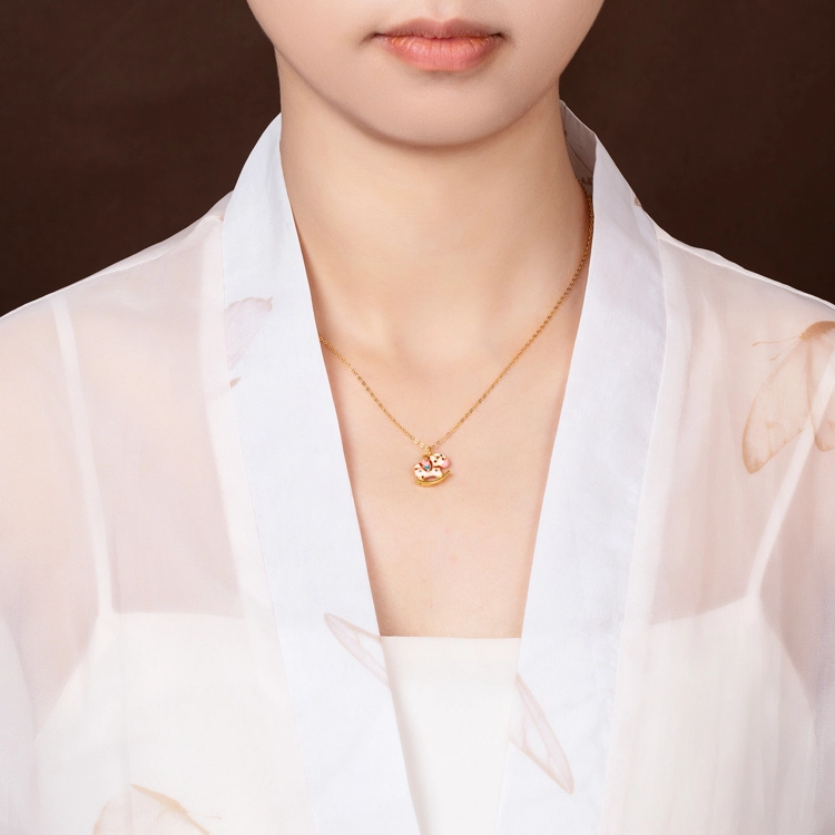 贝戈丽丝 马卡龙色摇摇木马 萌趣可爱粉嫩少女心小众百搭锁骨链  多巴胺配色一帆风顺颈饰#好运 足金 一口价 黄金项链 女款
