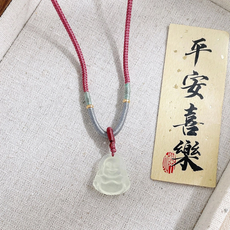 御龙镜 弥勒佛笑面佛大肚佛   国潮复古精致轻奢气质小众设计高级感平安无事佛简约锁骨链#好运 岫玉 吊坠 女款