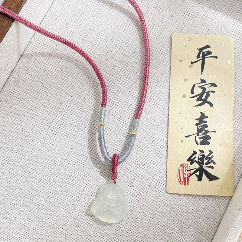 御龙镜 弥勒佛笑面佛大肚佛   国潮复古精致轻奢气质小众设计高级感平安无事佛简约锁骨链#好运 岫玉 吊坠 女款