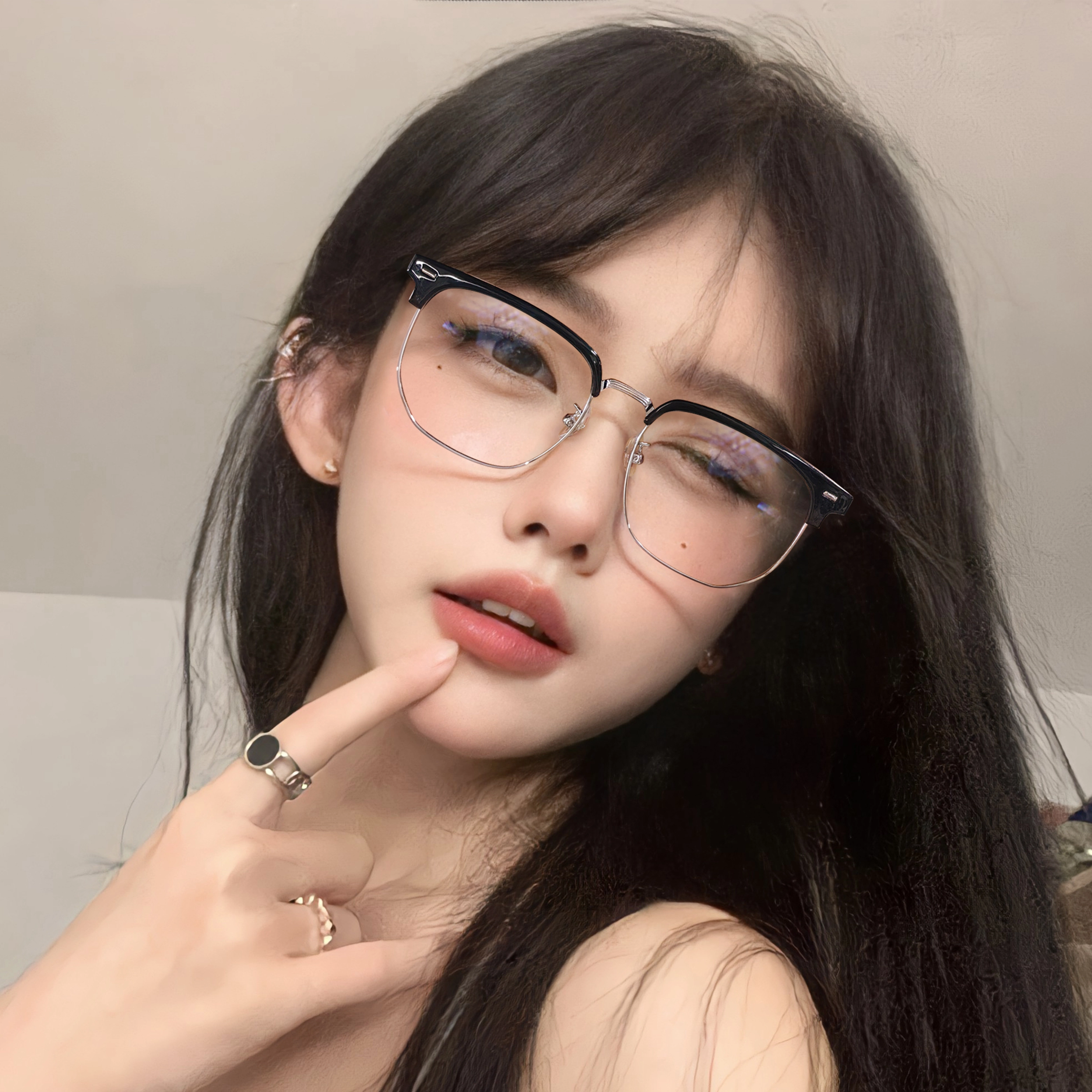 苍木优品 变色半框近视眼镜框痞帅斯文败类超轻可配度数变灰色 光学镜架 男女同款情侣款