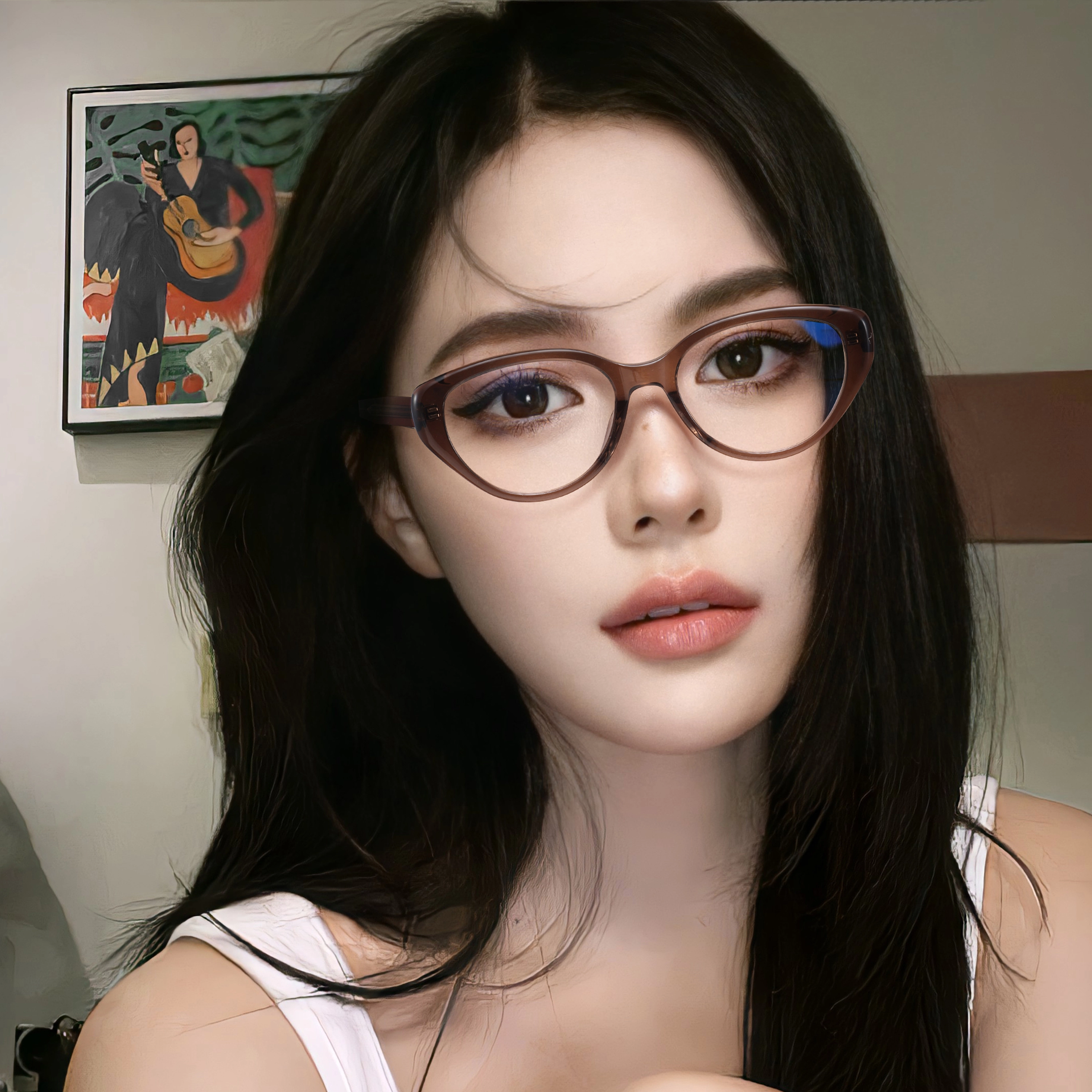 苍木优品 防蓝光猫眼近视眼镜可定制防蓝光变色防雾近视镜片黑框复古素颜显瘦 光学镜架 男女同款情侣款
