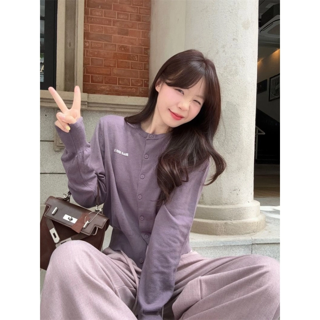 轻迎 简约时尚软糯针织开衫百搭设计感阔腿裤休闲套装 女款